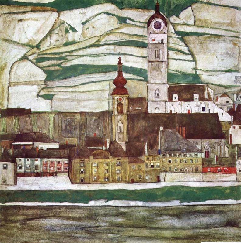 Egon Schiele Stein on the Danube with Terraced Vineyards oil painting image